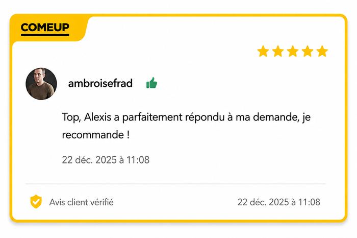 Avis client Housna, 5 étoiles : au-delà du résultat attendu, magnifique tant le contenu que le professionnel.